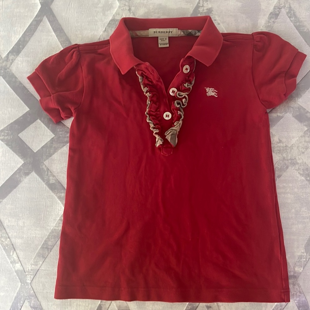 BURBERRY Girls red short sleeve ruffle shirt